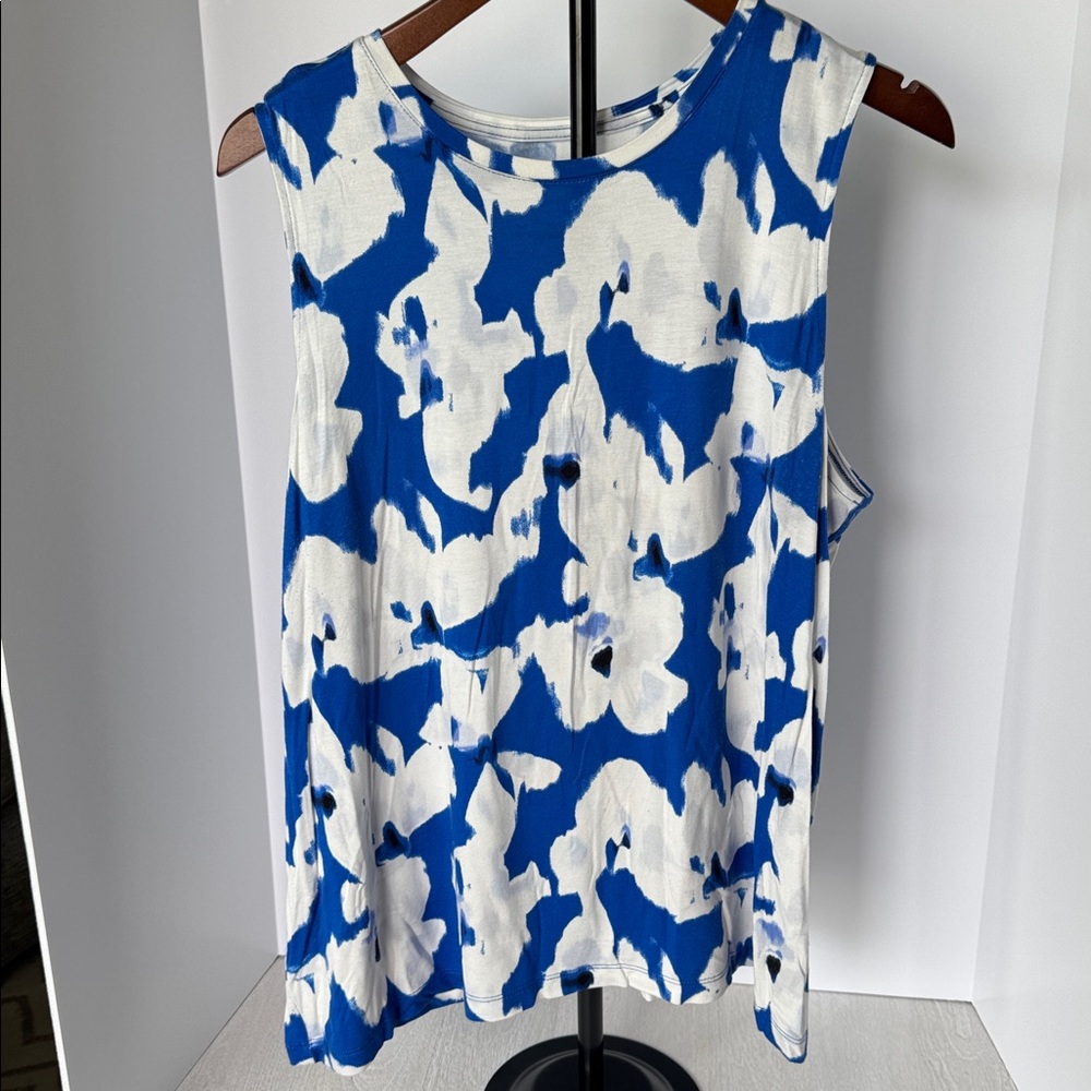 Nine West Blue and White Patterned Tank Top